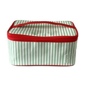 NWT Clinique Skincare Makeup Cosmetic Train Case Zipper Bag White / Green / Red
